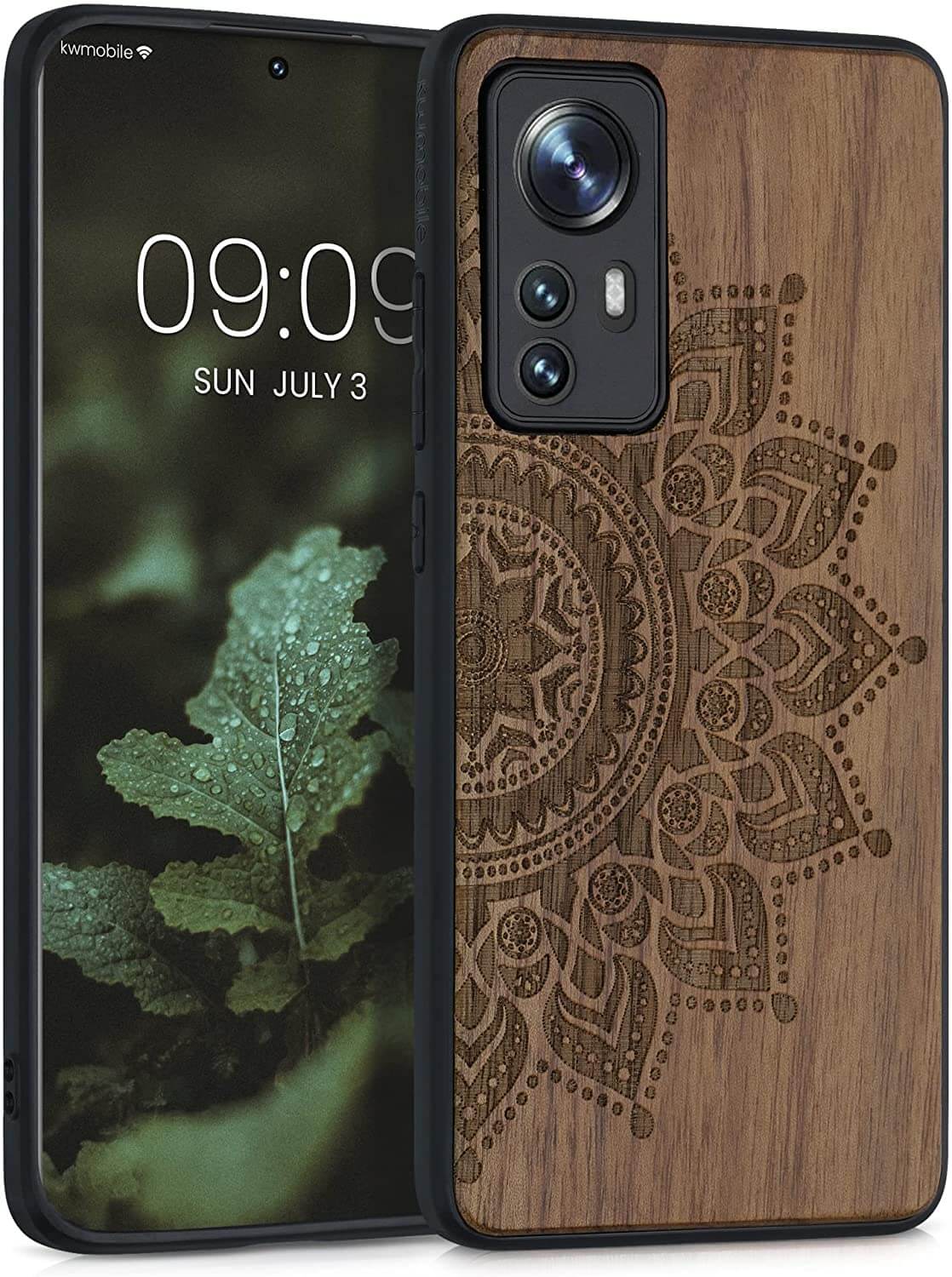 KW Xiaomi 12 / 12X Θήκη από Φυσικό Ξύλο - Design Rising Sun - Dark Brown - 56788.01