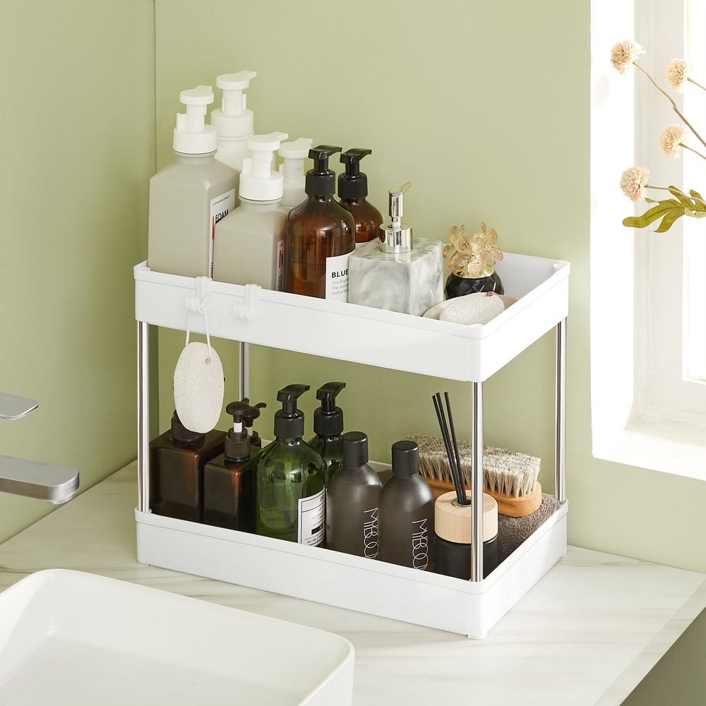 Songmics Ράφι Οργάνωσης 2 Επιπέδων Κάτω από τον Νεροχύτη για Κουζίνα ή Μπάνιο - White - BUO001W01