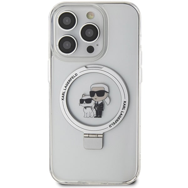 Karl Lagerfeld iPhone 15 Pro Ring Stand Karl and Choupette MagSafe Σκληρή Θήκη με Πλαίσιο Σιλικόνης και MagSafe - Διάφανη - KLHMP15LHMRSKCH