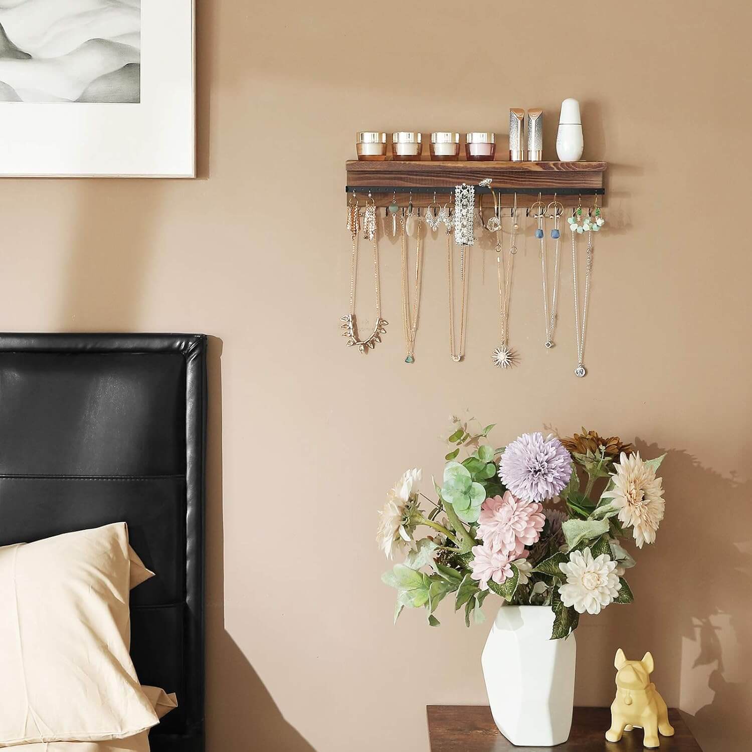 Songmics Επιτοίχια Κρεμάστρα Οργάνωσης Κοσμημάτων με Ράφι - Rustic Brown - JJS10CB