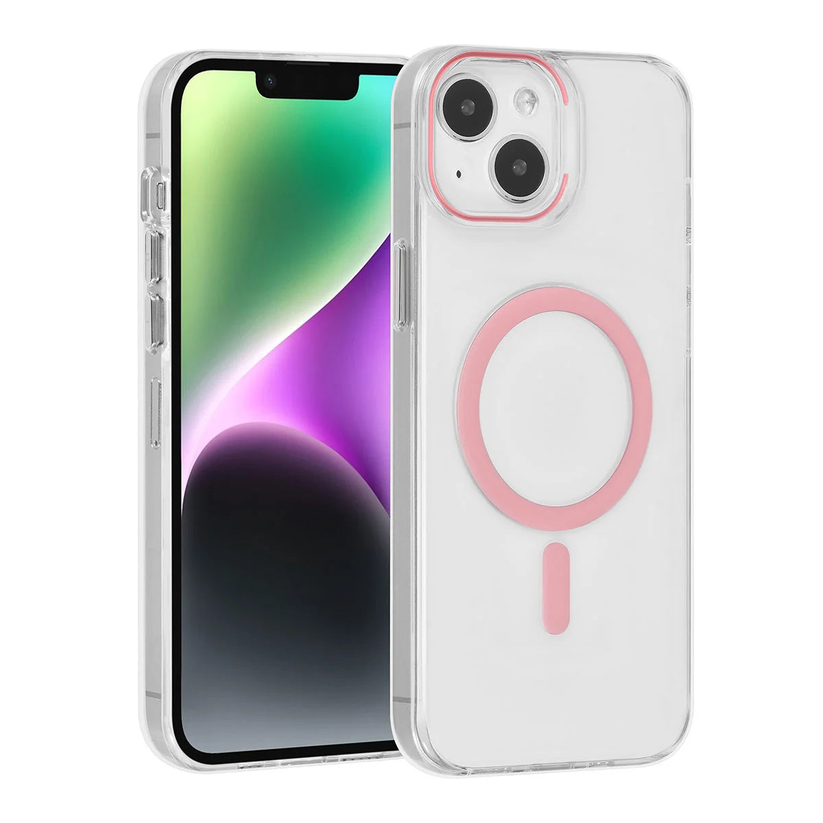 Tuniq iPhone 15 Plus / 14 Plus - MagSafe Σκληρή Θήκη με Πλαίσιο Σιλικόνης - Διάφανη / Ροζ