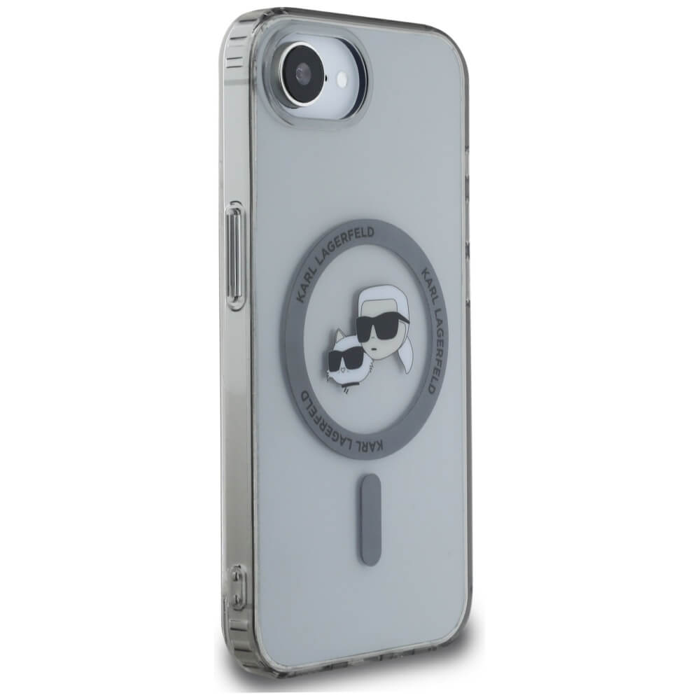 Karl Lagerfeld iPhone 16e - IML Metal Karl and Choupette Heads - MagSafe Σκληρή Θήκη με Πλαίσιο Σιλικόνης - Black - KLHMPSE4HLSKCK
