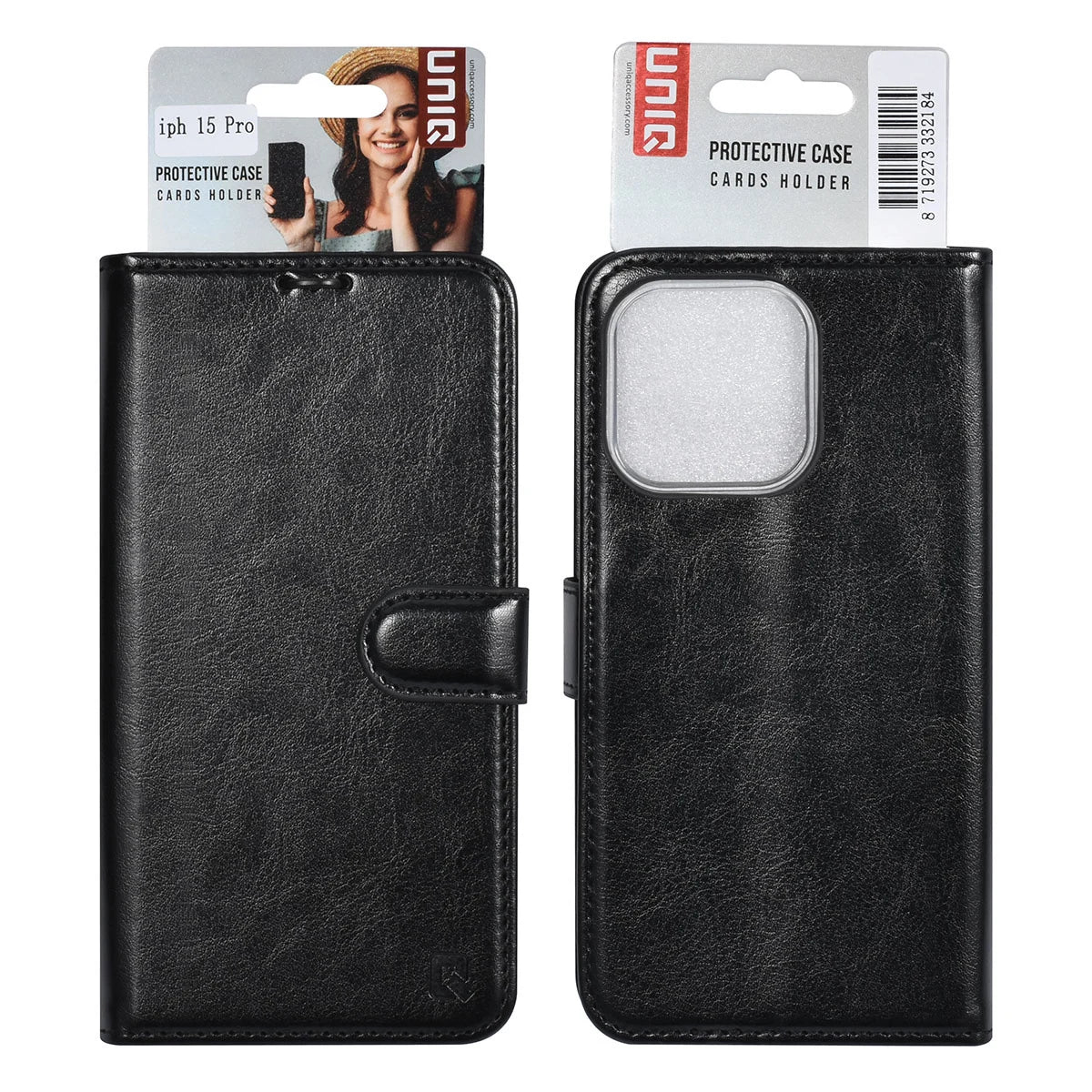 Tuniq iPhone 15 Pro - Θήκη Πορτοφόλι Stand από Δερματίνη - Μαύρη