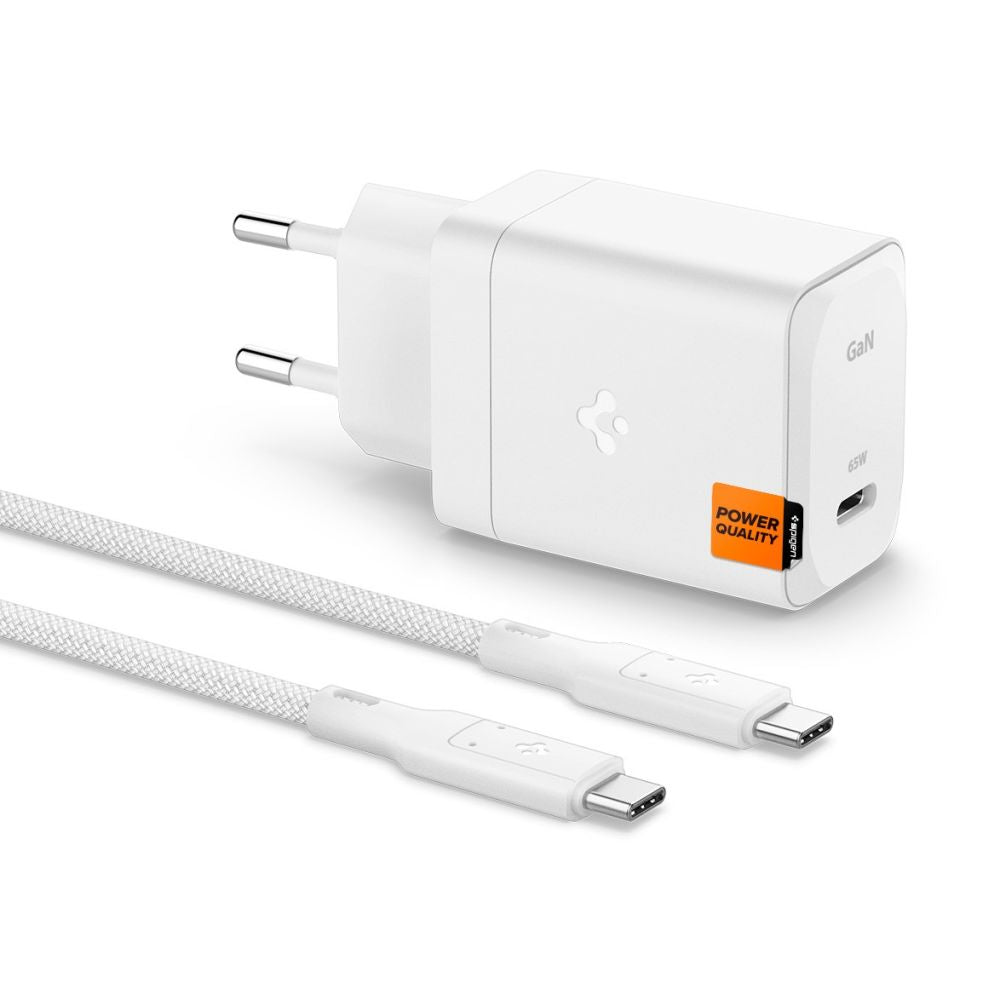 Spigen ArcStation Pro GaN-651 65W - Οικιακός Φορτιστής Γρήγορης Φόρτισης και Καλώδιο Type-C to Type-C - White