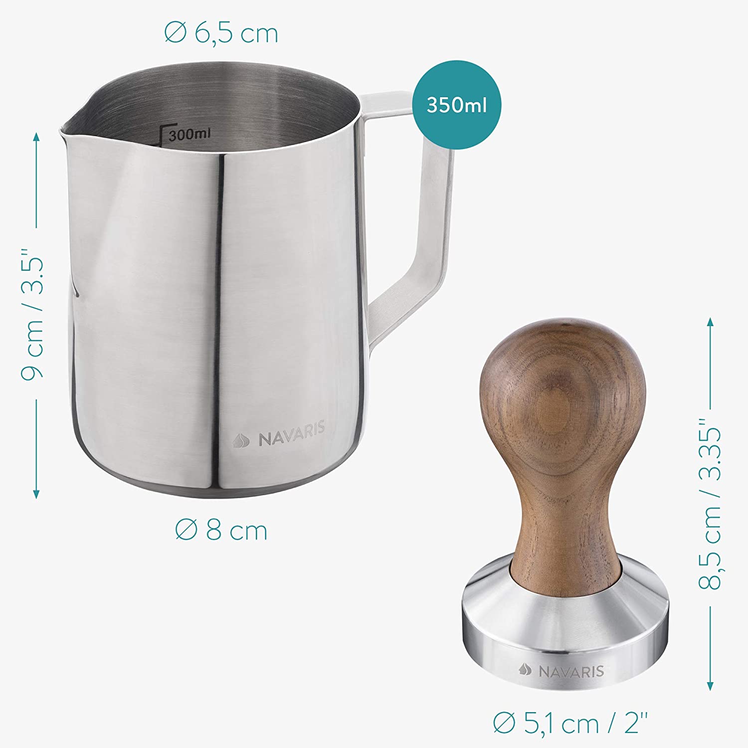 Navaris Πατητήρι Εσπρέσο με Βάση Σιλικόνης και Κανάτα Γάλακτος - Silver - 53238.01.02