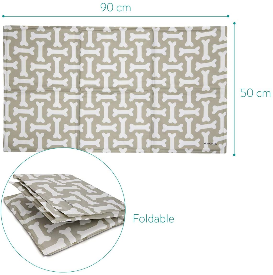 Navaris Pet Cooling Mat - Στρώμα Ψύξης για Κατοικίδια - 90 x 50 cm - Design Bone - 51240.2