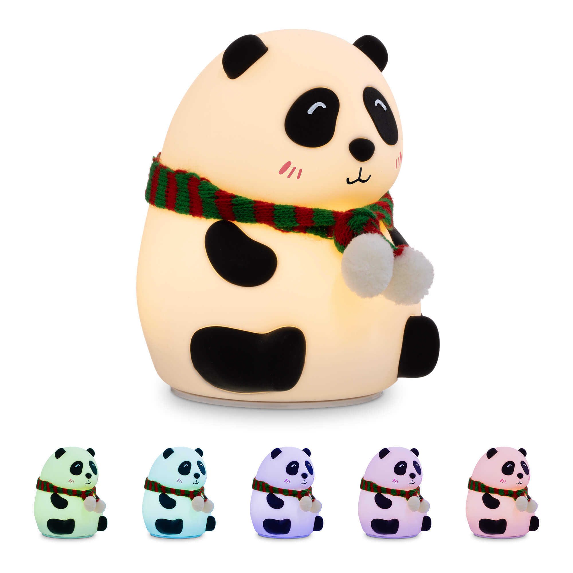 Navaris LED Night Light RGB - Παιδικό Νυχτερινό Φως με Αλλαγή Χρωμάτων - Panda with Scarf - White / Black / Red / Green - 55003.02.03