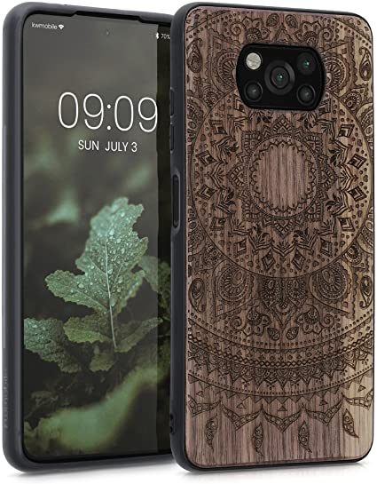 KW Xiaomi Poco X3 NFC / Poco X3 Pro Θήκη από Φυσικό Ξύλο - Design Indian Sun - Dark Brown - 55081.05