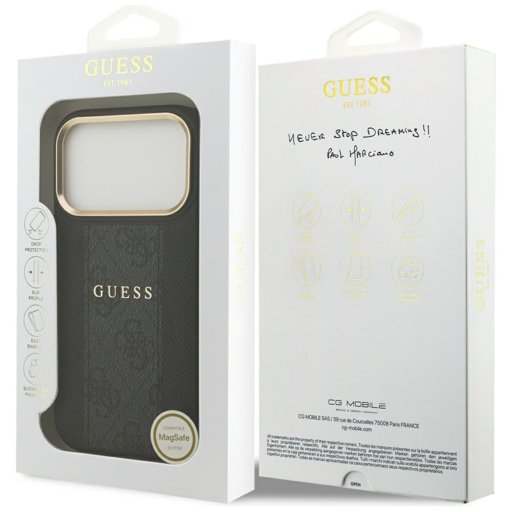 Guess iPhone 17 Pro - 4G Stripe MagSafe - Θήκη με Επένδυση Συνθετικού Δέρματος - Black - GUHMP17LPG4SEMCK