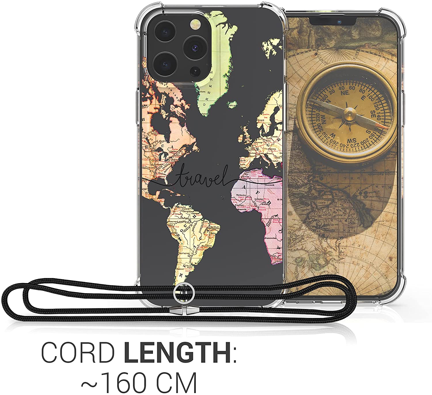 KW iPhone 13 Pro Max Θήκη Σιλικόνης TPU με Λουράκι Design Travel - Διάφανη / Black / Multicolor - 55978.01