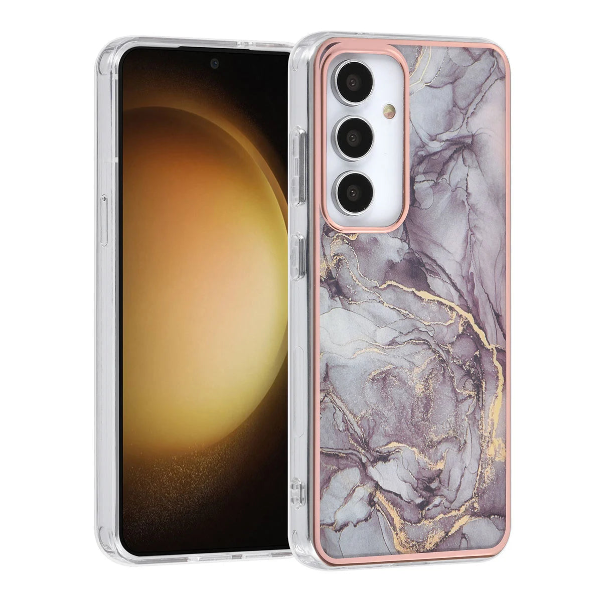 Tuniq Samsung Galaxy S24 - Σκληρή Θήκη με Πλαίσιο Σιλικόνης - Σχέδιο Μάρμαρο - Σκούρο Γκρί