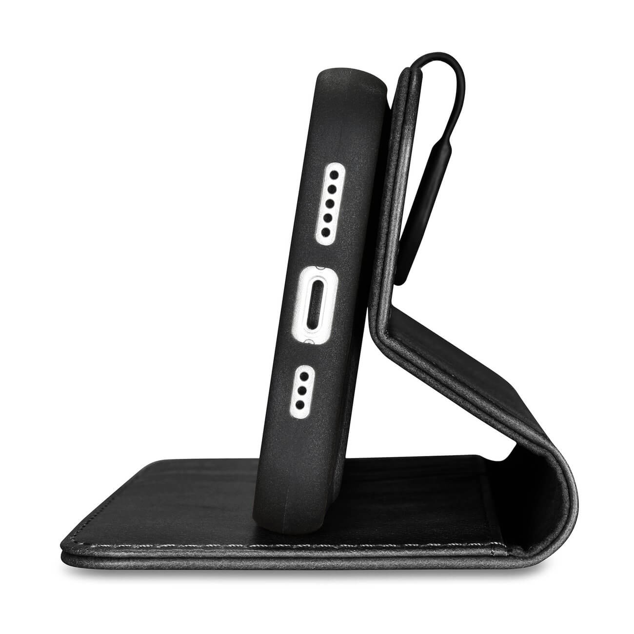 iCarer iPhone 14 Pro Anti-RFID 2in1 Oil Wax Θήκη Πορτοφόλι Stand από Γνήσιο Δέρμα - Black