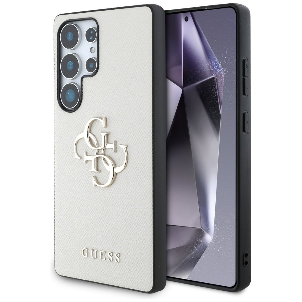 Guess Samsung Galaxy S25 Ultra - Grained Big 4G Logo Small Classic Logo - Σκληρή Θήκη με Επένδυση από Οικολογικό Δέρμα - Beige - GUHCS25LPGT4MBE