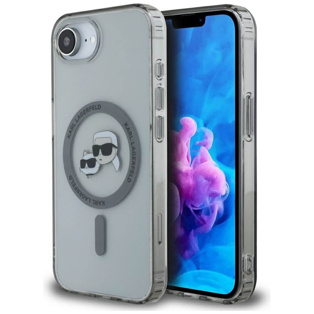 Karl Lagerfeld iPhone 16e - IML Metal Karl and Choupette Heads - MagSafe Σκληρή Θήκη με Πλαίσιο Σιλικόνης - Black - KLHMPSE4HLSKCK
