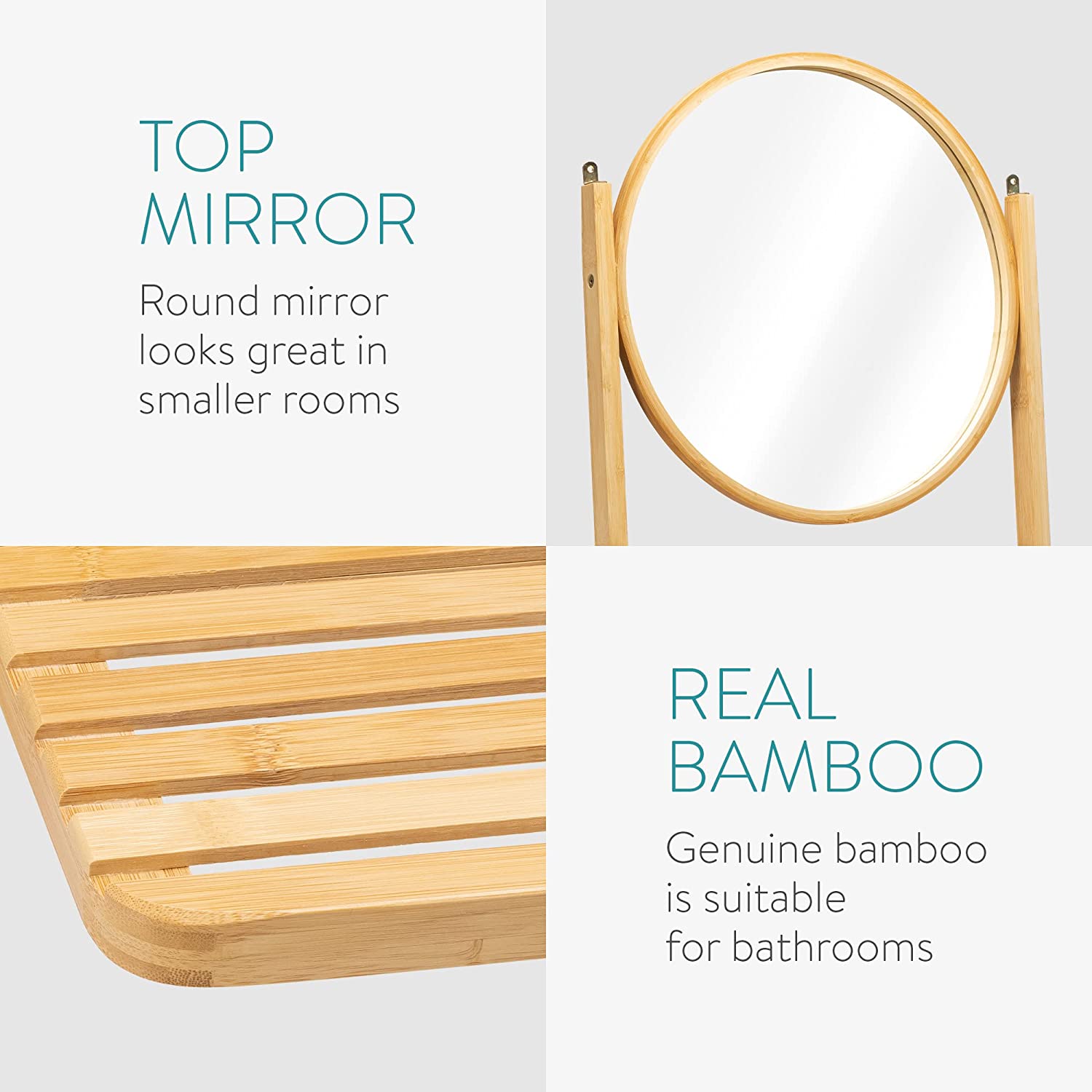 Navaris Κρεμάστρα από Μπαμπού για Πετσέτες με Καθρέφτη και Ράφι - Light Brown - 54181.01