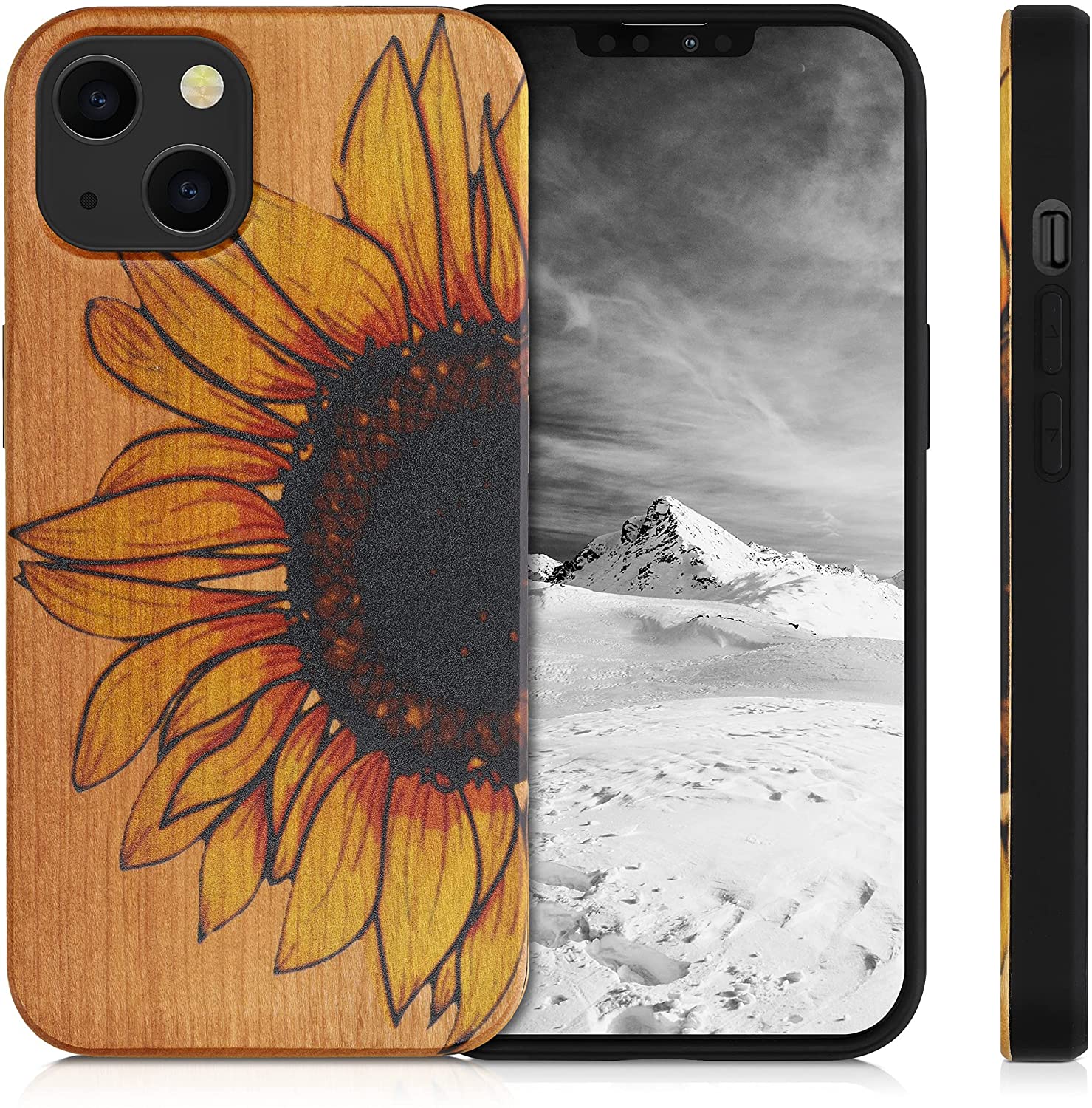 KW iPhone 13 Θήκη από Φυσικό Ξύλο Design Wood Sunflower - Yellow / Dark Brown / Light Brown - 55953.03