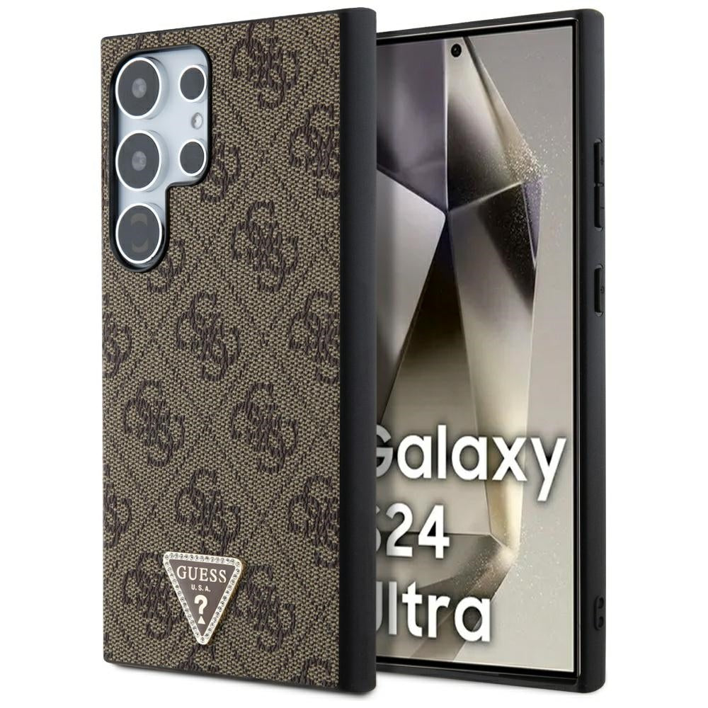 Guess Samsung Galaxy S24 Ultra - 4G Triangle Strass Logo Θήκη με Επένδυση Συνθετικού Δέρματος - Brown - GUHCS24LPGS4TDW