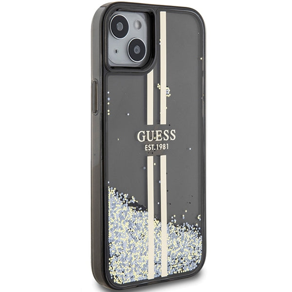 Guess iPhone 15 Liquid Glitter Gold Stripes Σκληρή Θήκη με Πλαίσιο Σιλικόνης - Black - GUHCP15SLFCSEGK