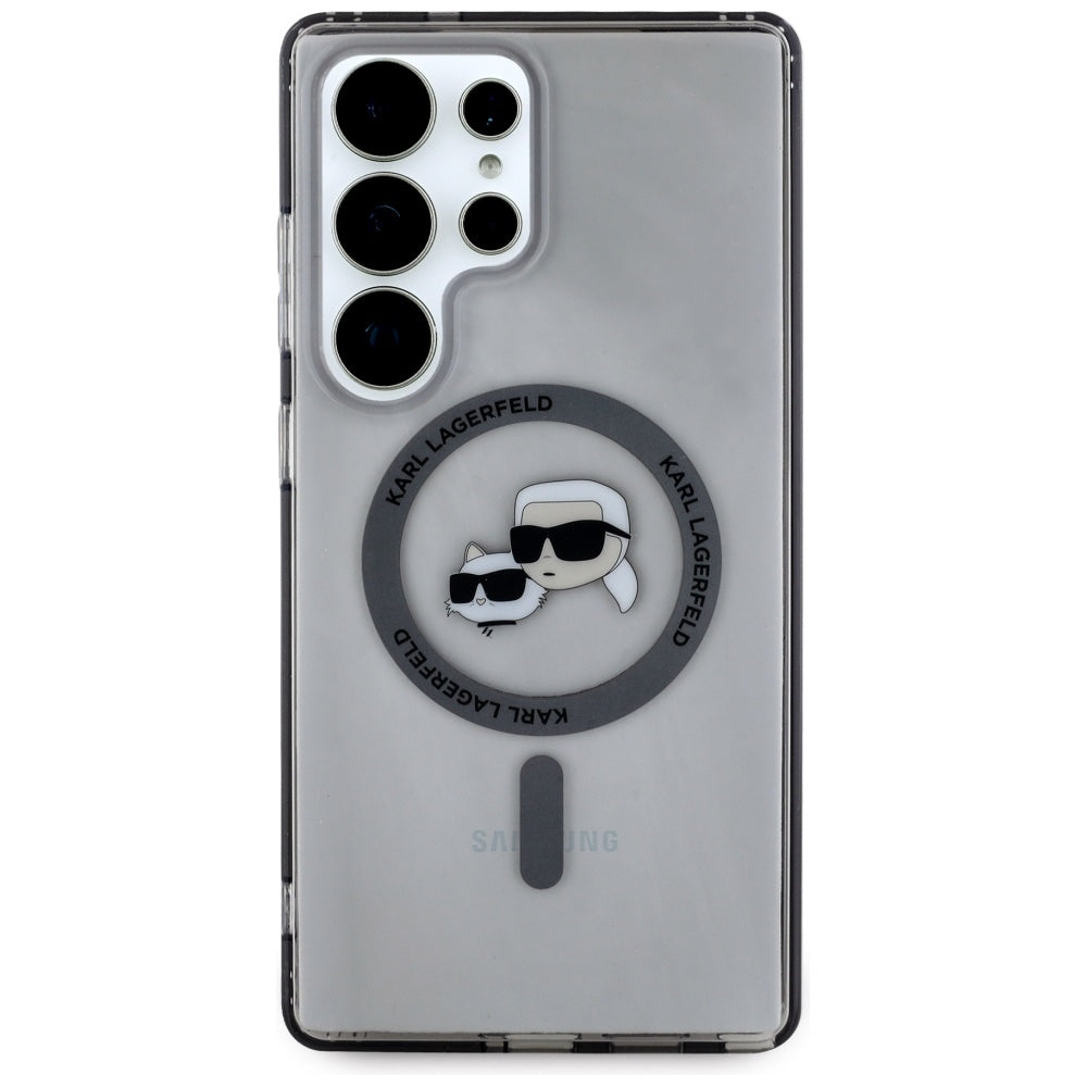 Karl Lagerfeld Samsung Galaxy S25 Ultra - Button Karl and Choupette Heads Printed Logo - MagSafe Σκληρή Θήκη με Πλαίσιο Σιλικόνης - Black - KLHMS25LHLSKCK