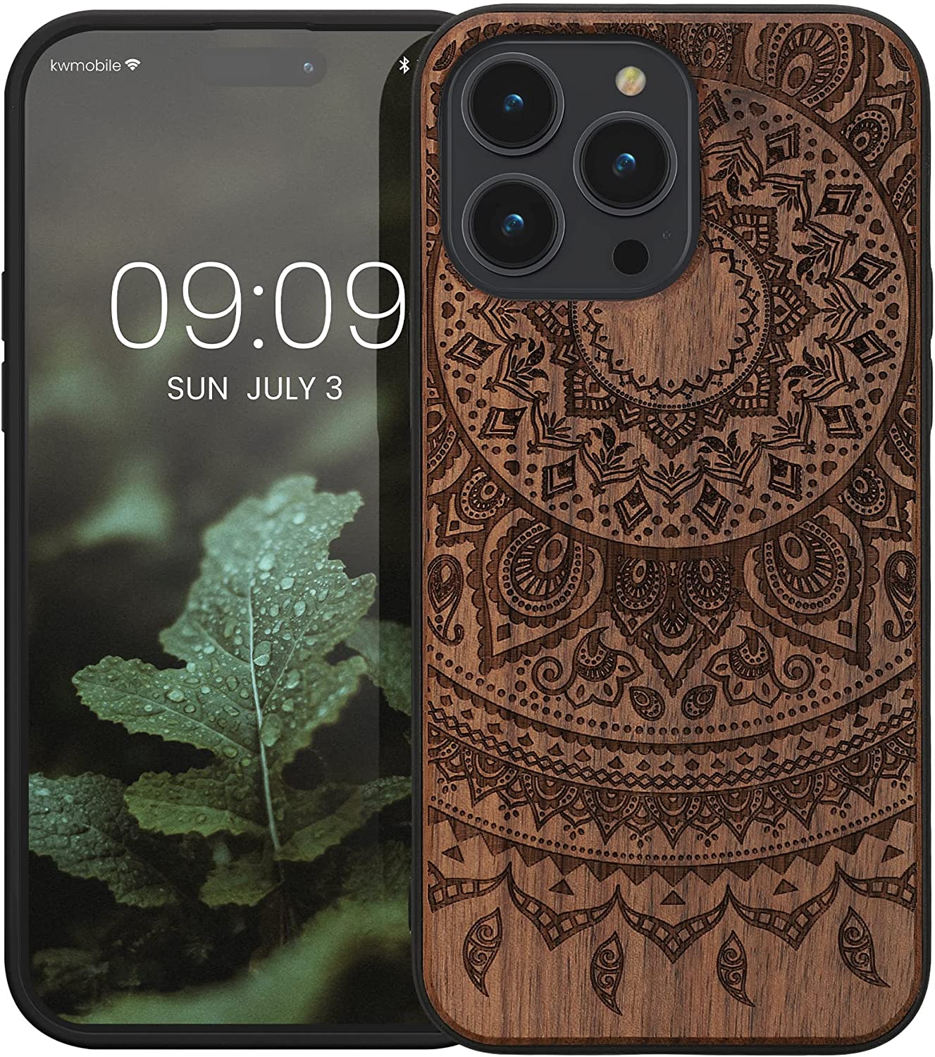 KW iPhone 14 Pro Max Θήκη από Φυσικό Ξύλο - Design Indian Sun - Dark Brown - 59127.04