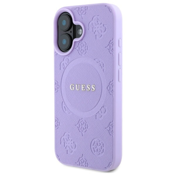 Guess iPhone 16 Plus - Saffiano Peony Classic Logo - MagSafe Σκληρή Θήκη με Πλαίσιο Σιλικόνης και Συνθετικό Δέρμα - Purple - GUHMP16MPSAPSMEU