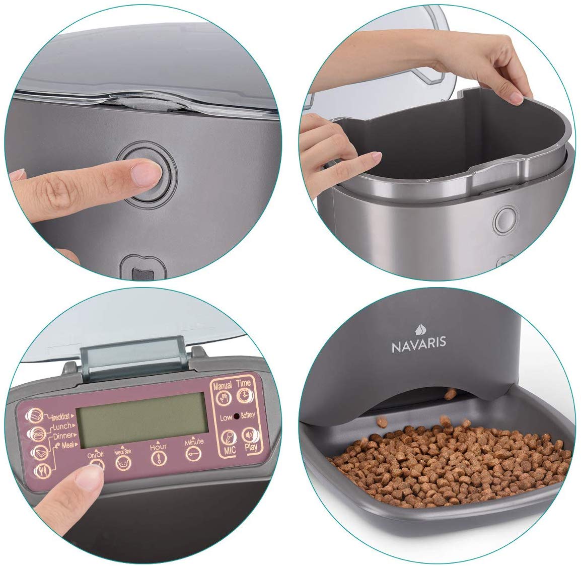 Navaris Automatic Pet Food Dispenser - Αυτόματη Ταΐστρα Φαγητού με Χρονοδιακόπτη για Κατοικίδιο - 6L - Black - 44769.03