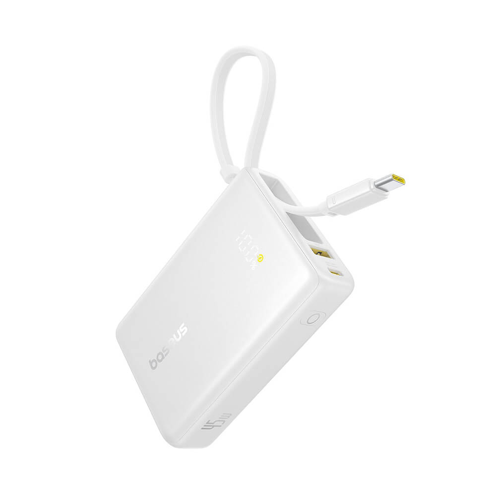 Baseus PicoGo Power Bank 10000mAh 45W με Ενσωματωμένο Καλώδιο Type-C - White