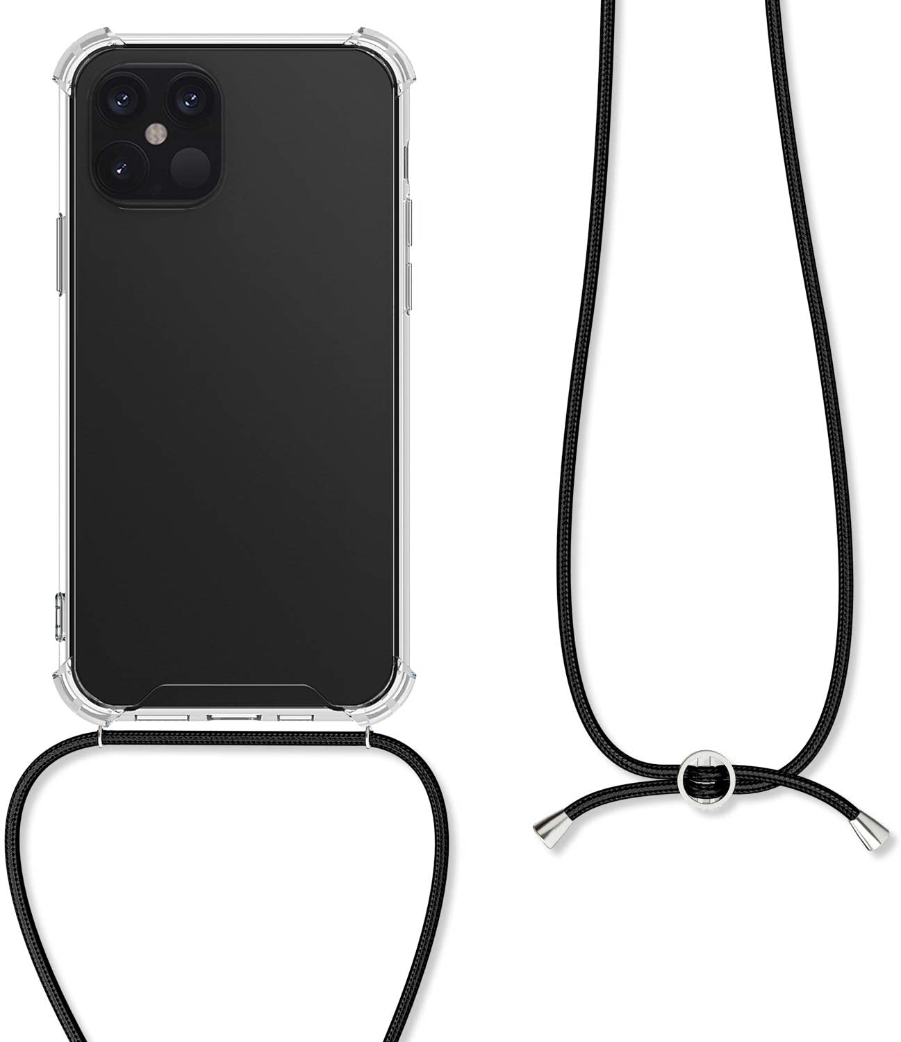 KW iPhone 12 Pro Max Θήκη Σιλικόνης TPU με Λουράκι - Διάφανη / Black - 52732.01