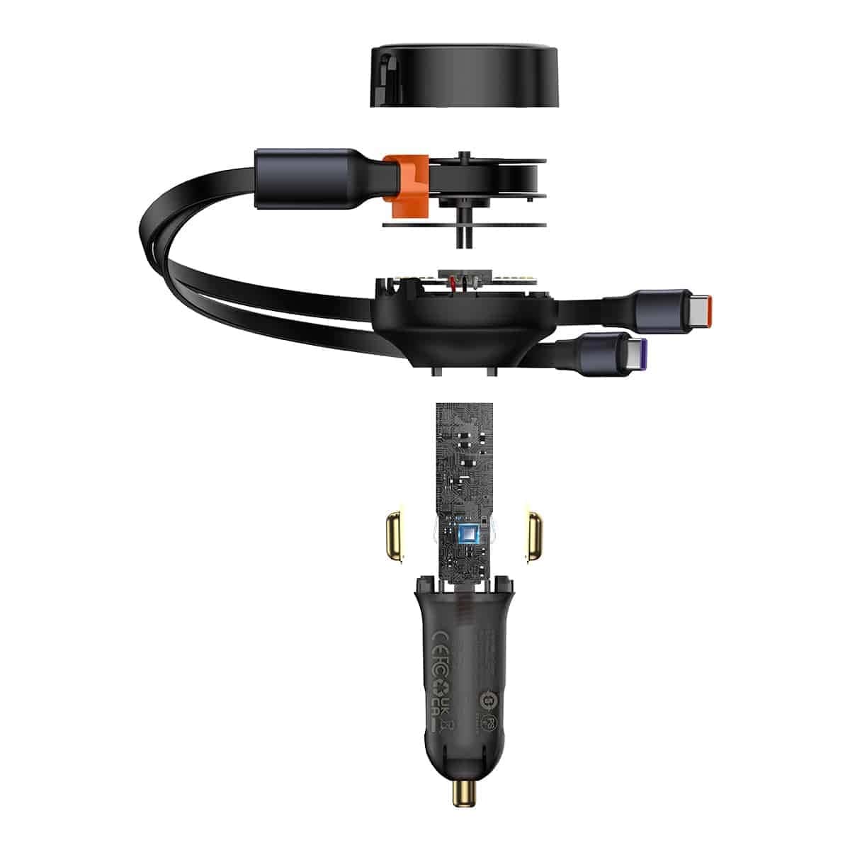 Baseus Enjoyment Retractable 2-in-1 Fast Car Charger Φορτιστής Αυτοκινήτου με 2 Ενσωματωμένα Καλώδια Type-C 33W - Black - C00035500111-00