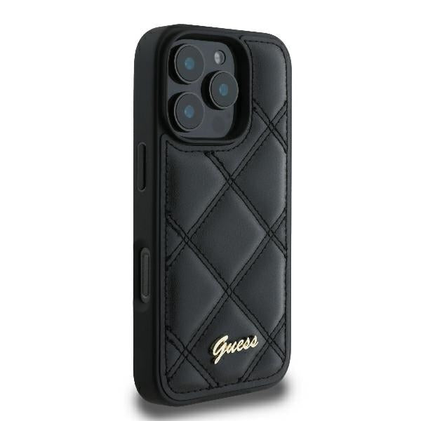 Guess iPhone 16 Pro - Quilted Metal Logo - Θήκη με Επένδυση Συνθετικού Δέρματος - Black - GUHCP16LPSQSQSK