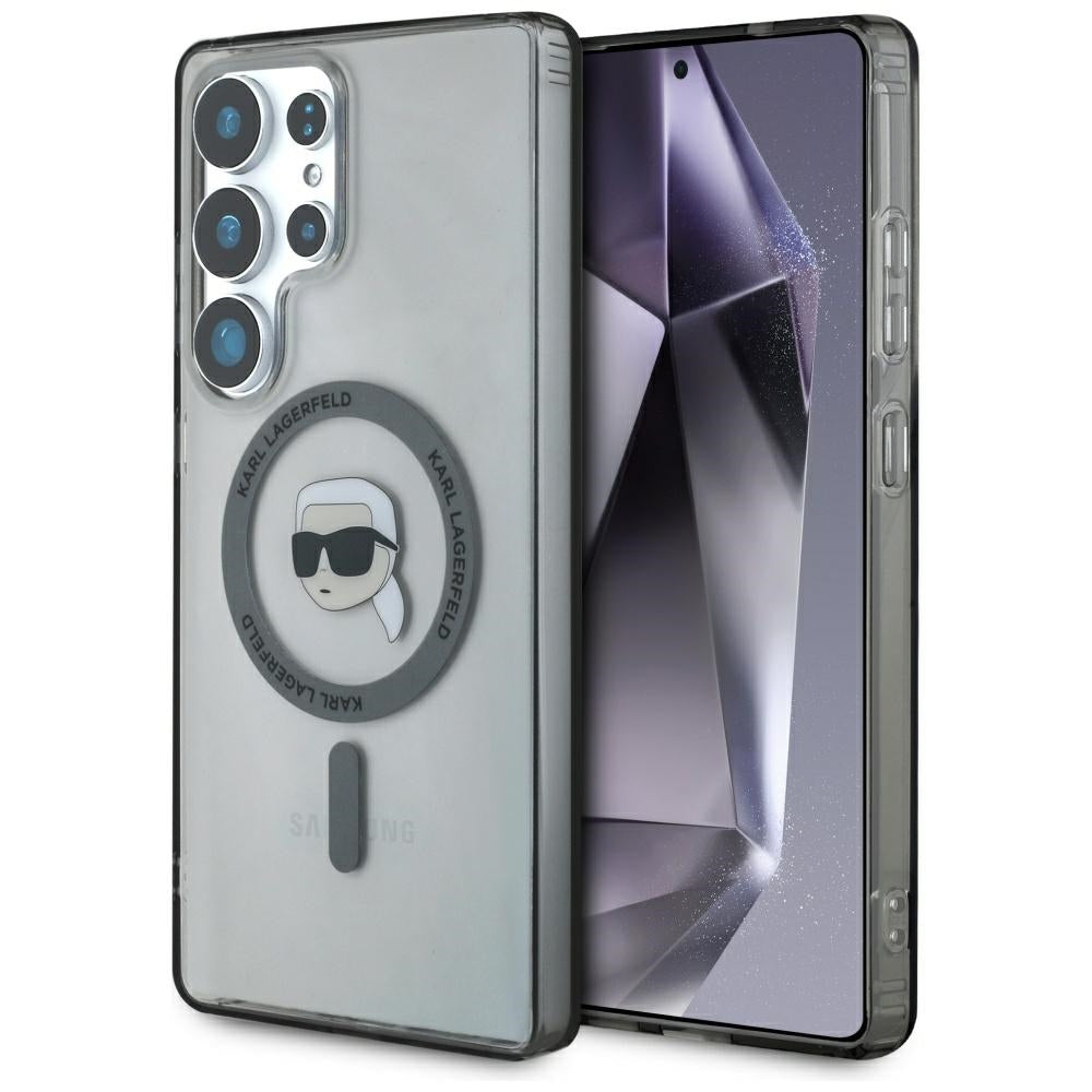Karl Lagerfeld Samsung Galaxy S25 Ultra - Button Karl Head Printed Logo - MagSafe Σκληρή Θήκη με Πλαίσιο Σιλικόνης - Black - KLHMS25LHLSKIK