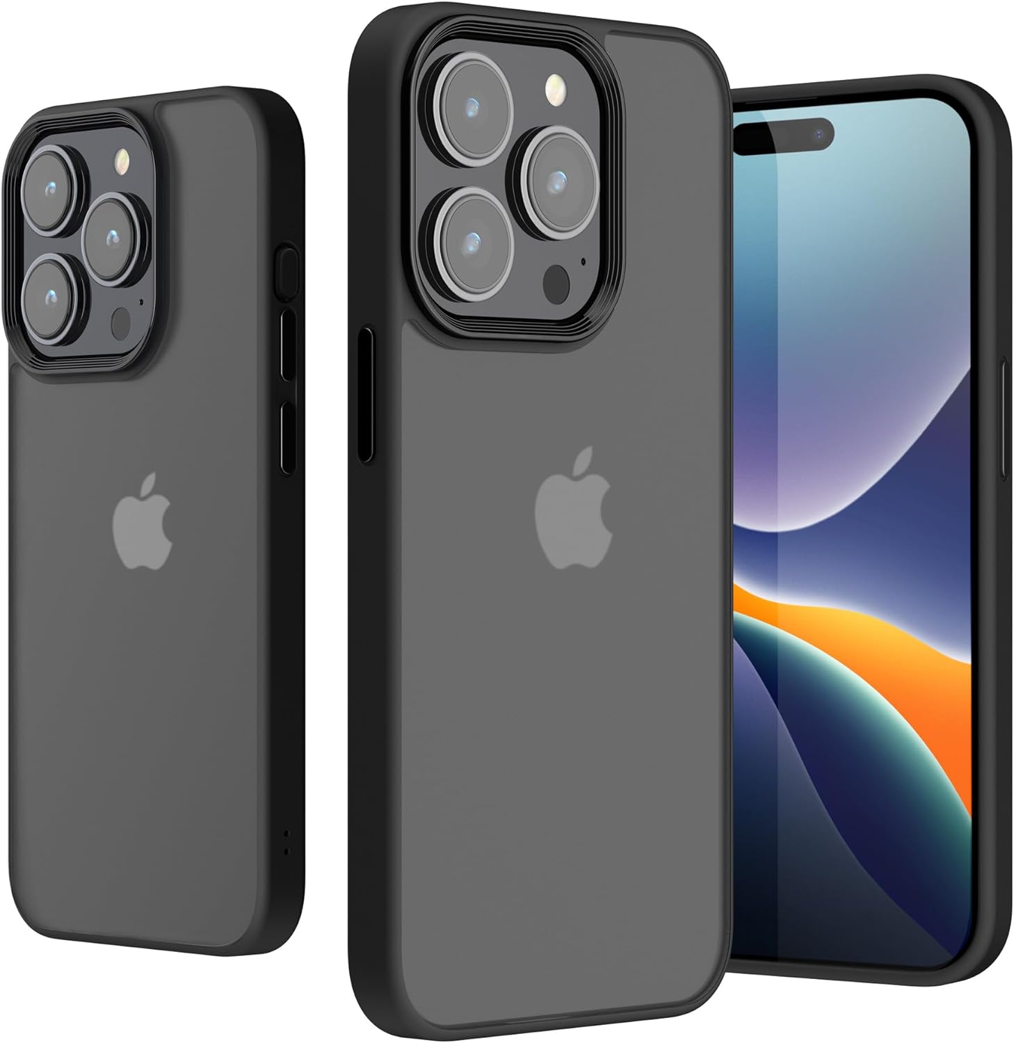 KW iPhone 15 Pro Shockproof Σκληρή Θήκη με Πλαίσιο Σιλικόνης - Black / Matte Ημιδιάφανη - 61963.01