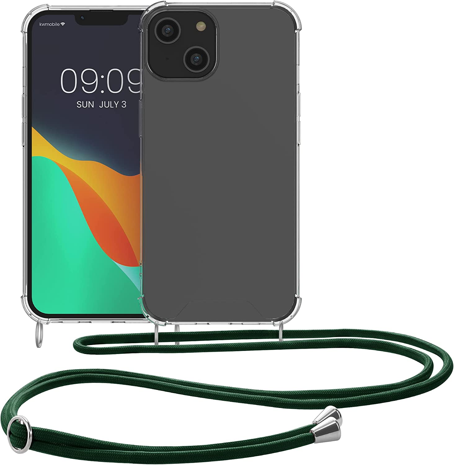 KW iPhone 14 Θήκη Σιλικόνης TPU με Λουράκι - Διάφανη / Dark Green - 59108.80