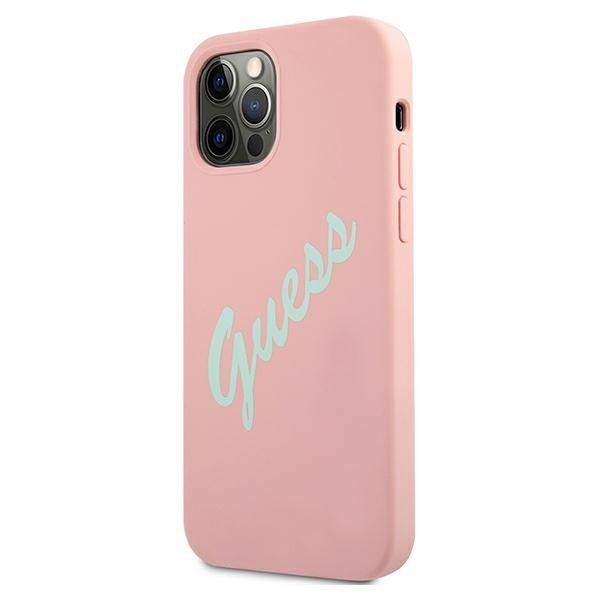 Guess iPhone 12 / iPhone 12 Pro Silicone Vintage Script Θήκη Σιλικόνης - Pink / Green - GUHCP12MLSVSPG