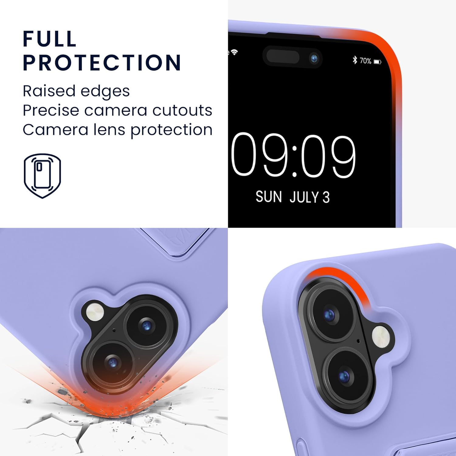 KW iPhone 16 Θήκη Σιλικόνης TPU με Finger Holder - Lavender