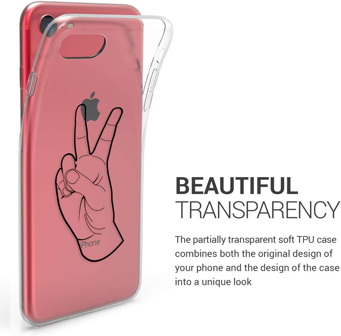 KW iPhone SE 2022 / SE 2020 / 7 / 8 Θήκη Σιλικόνης TPU Design V Sign - Black - Διάφανη - 41448.22