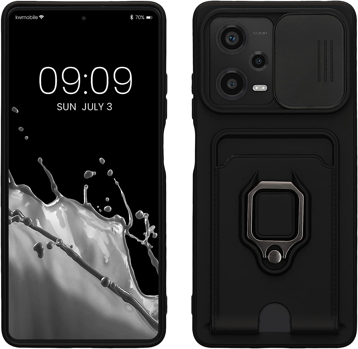 KW Xiaomi Redmi Note 12 Pro Θήκη Σιλικόνης με Κάλυμμα για την Κάμερα και Δαχτυλίδι Συγκράτησης - Black - 61183.01