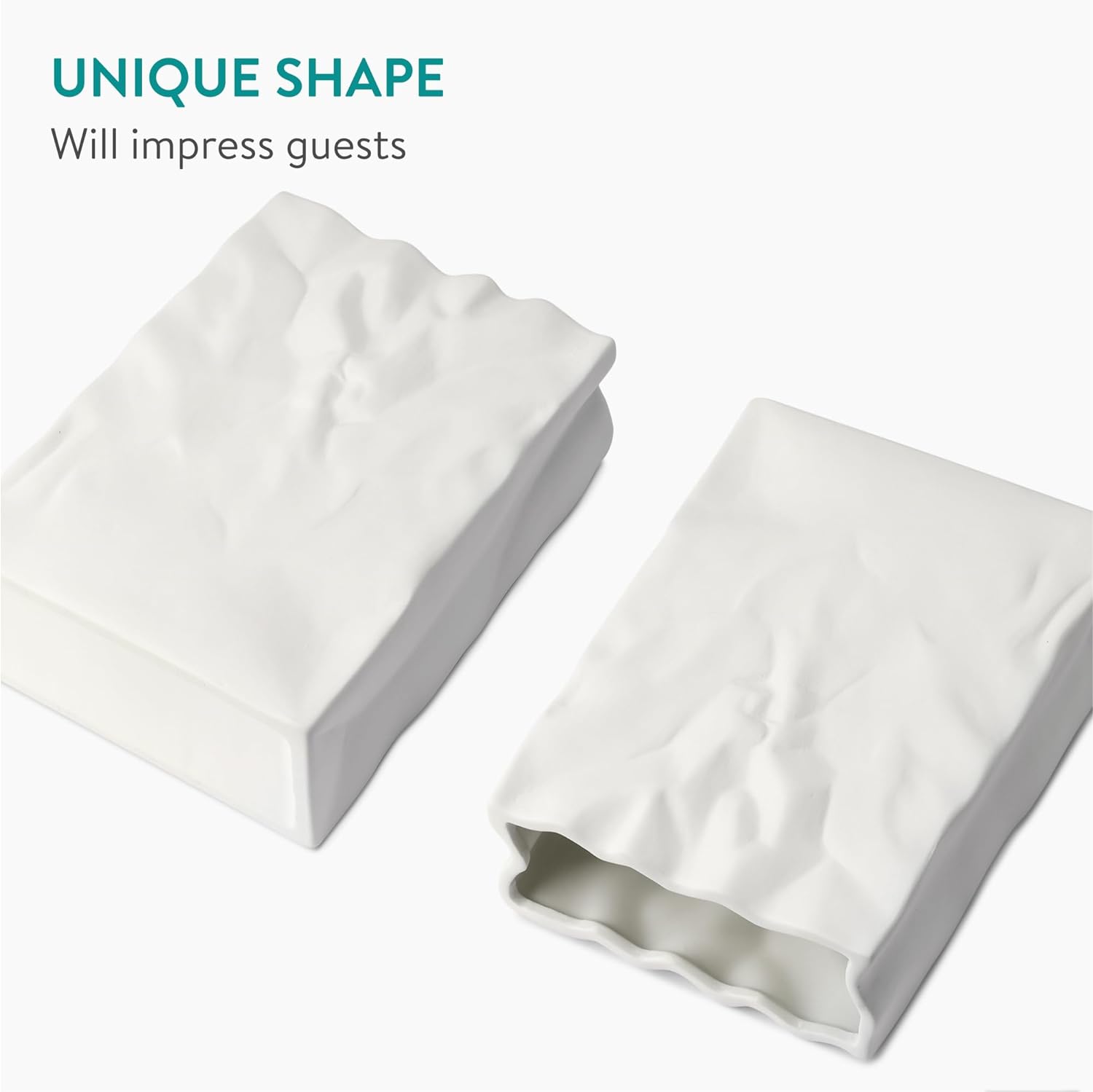 Navaris Κεραμικό Διακοσμητικό Βάζο σε Σχέδιο Χάρτινη Σακούλα - 14.5 x 6.5 x 20 cm - ‎Beige - 61578.01