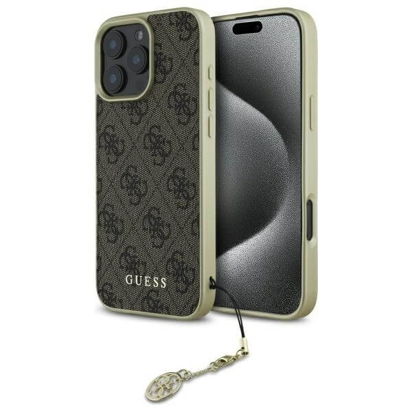 Guess iPhone 16 Pro - 4G Charms Collection - Θήκη με Επένδυση Συνθετικού Δέρματος - Brown - GUHCP16LGF4GBR