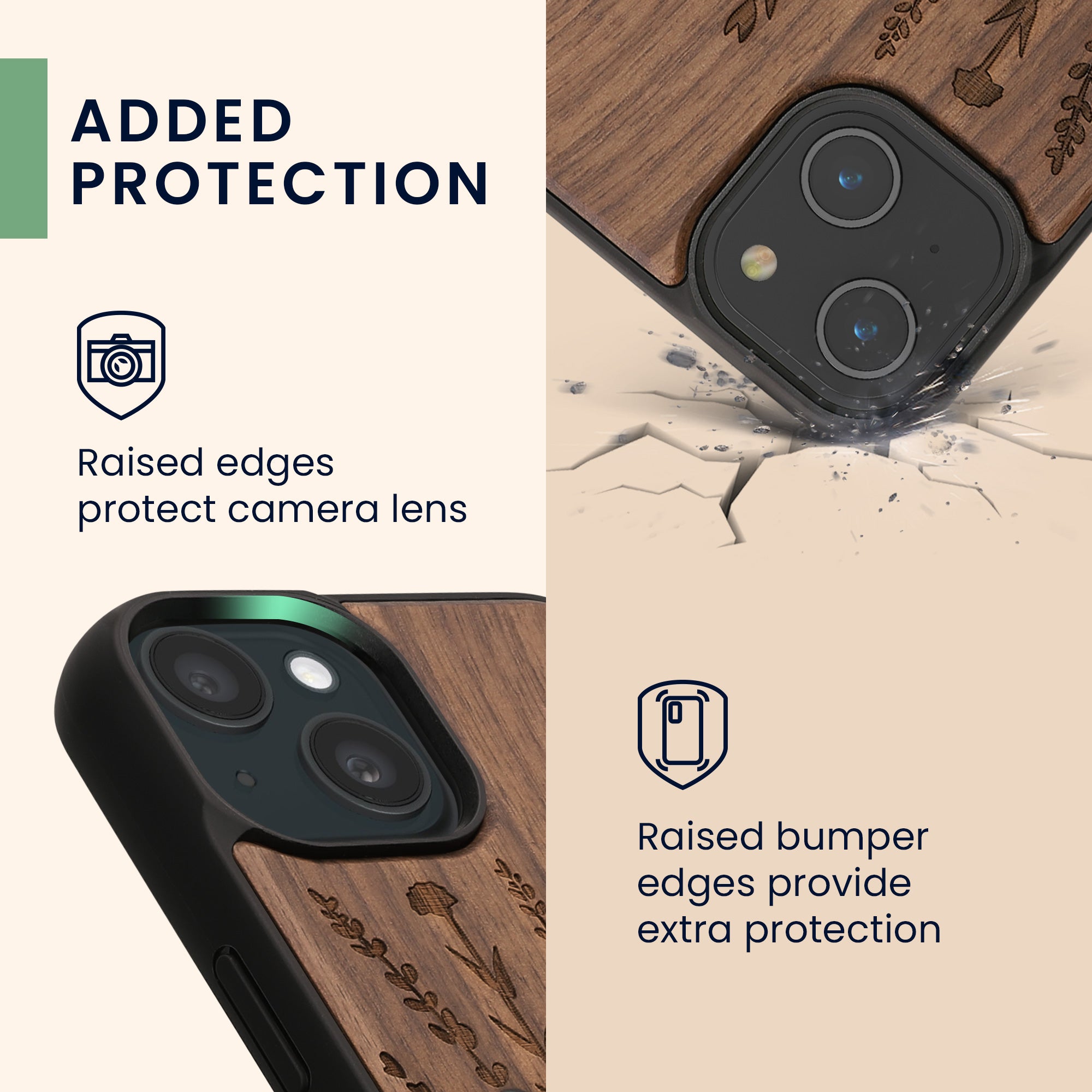 KW iPhone 15 Θήκη από Φυσικό Ξύλο - Design Wild Flowers Pearl - Dark Brown