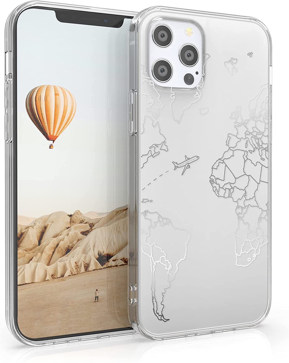 KW iPhone 12 / iPhone 12 Pro Θήκη Σιλικόνης TPU Design Travel and Explore - Διάφανη / Silver - 53035.12