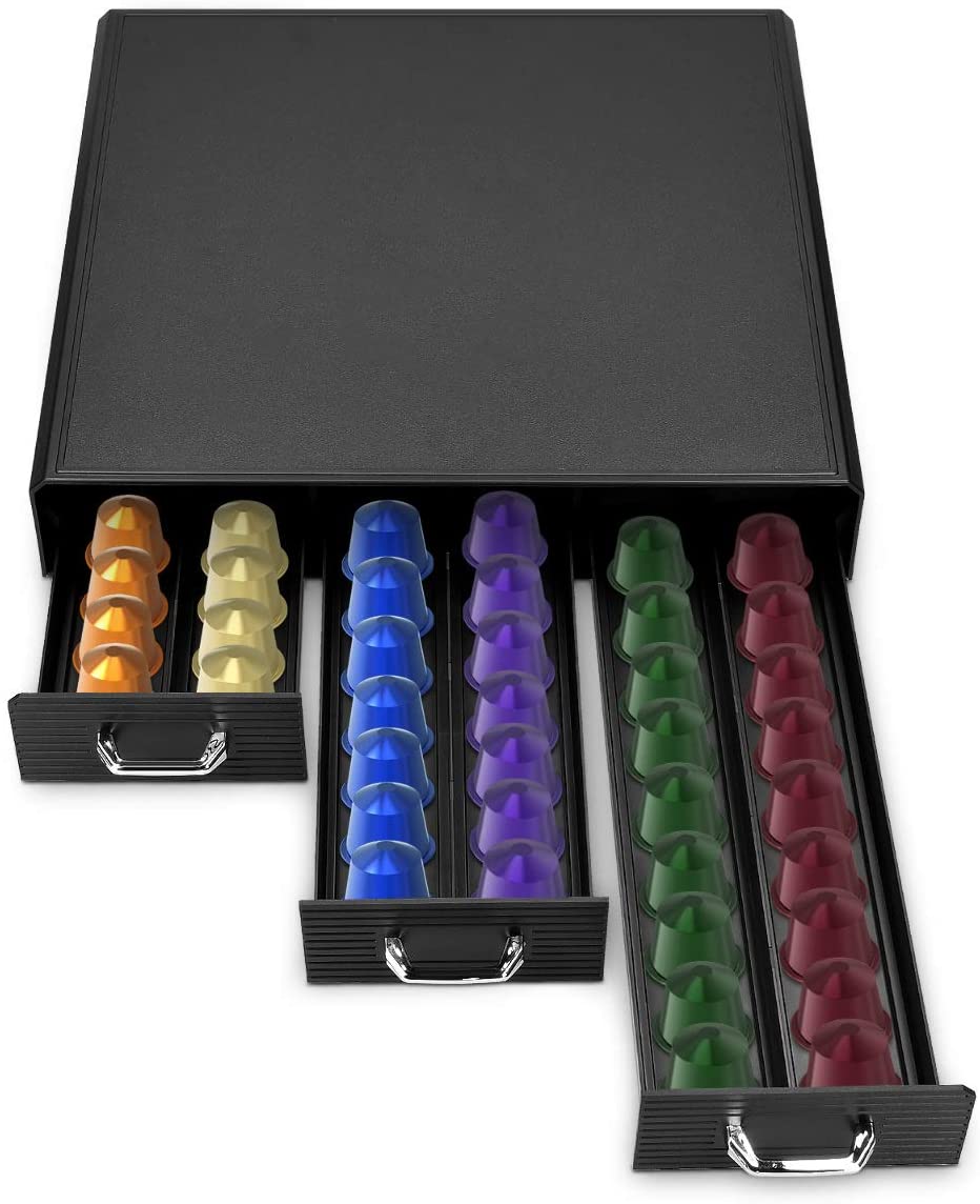 Navaris Capsule Holder - Κουτί Αποθήκευσης με 3 Συρτάρια για Κάψουλες Nespresso / Βάση για Καφετιέρα - Black - 47364.02