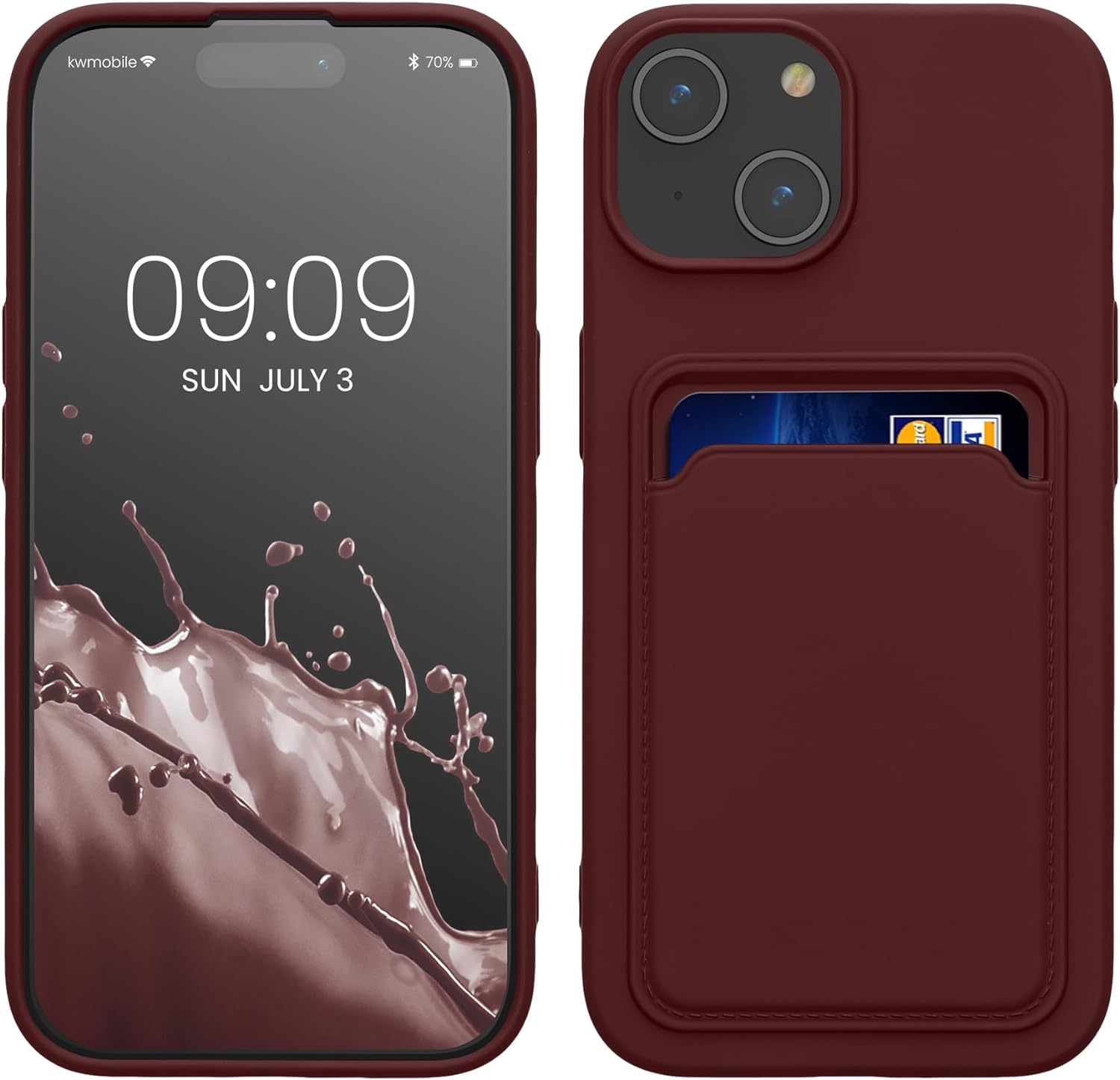 KW iPhone 15 Θήκη Σιλικόνης TPU με Υποδοχή για Κάρτα - Tawny Red