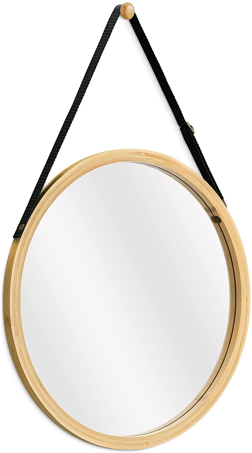 Navaris Στρόγγυλος Κρεμαστός Καθρέπτης Τοίχου από Μπαμπού - 38 cm - Light Brown / Black - 50259.3