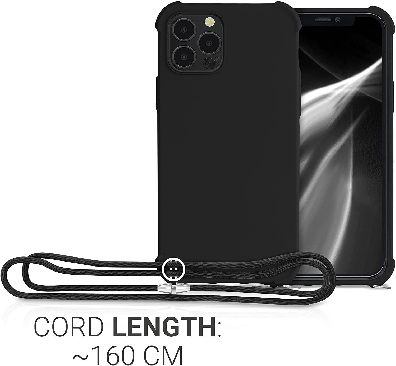 KW iPhone 12 / iPhone 12 Pro Θήκη Σιλικόνης TPU με Λουράκι - Black - 53840.01
