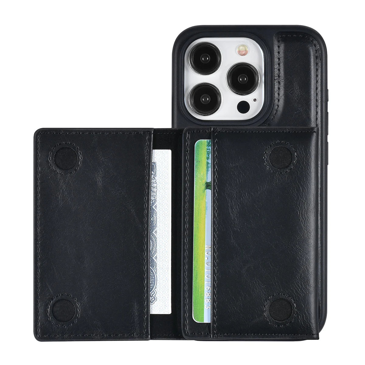 Tuniq iPhone 15 Pro - Σκληρή Θήκη από Δερματίνη με Αφαιρούμενη Θήκη Καρτών - Μαύρη