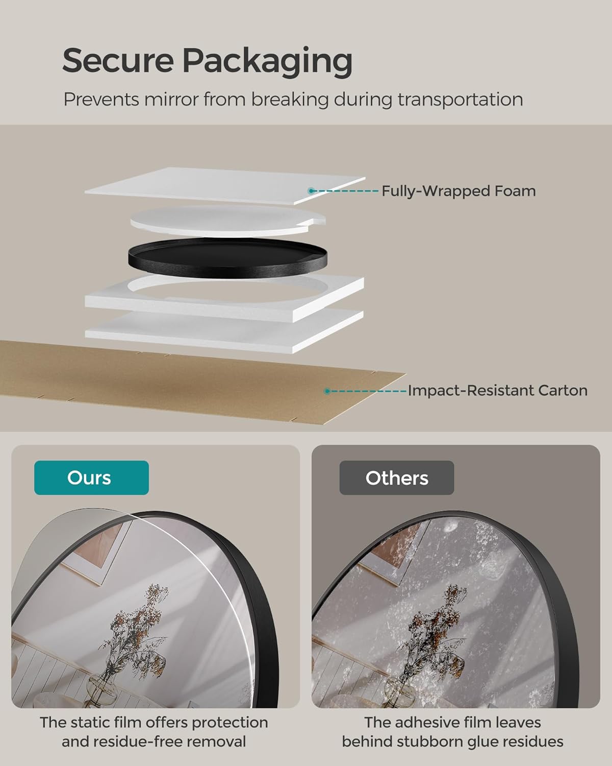 Songmics Στρογγυλός Καθρέφτης Τοίχου με Μεταλλικό Πλαίσιο - 61 cm - Black - LWM102B01