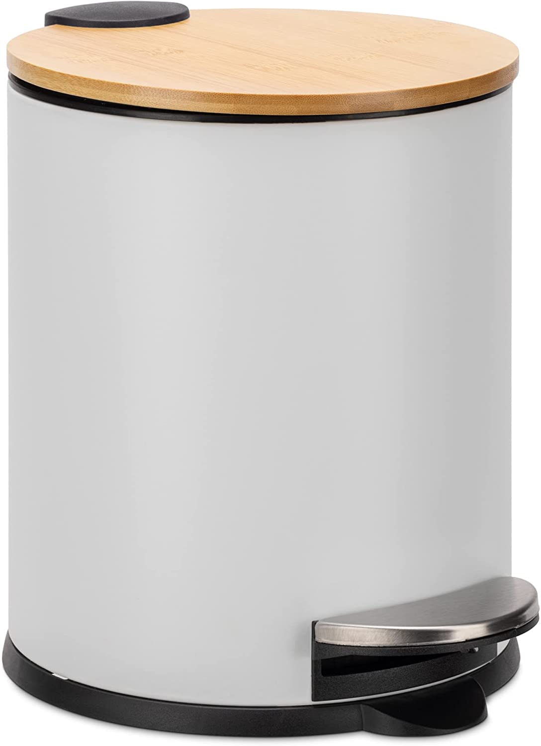 Navaris Κάδος Απορριμμάτων για το Μπάνιο με Καπάκι από Μπαμπού - 5L - White - 55244.02