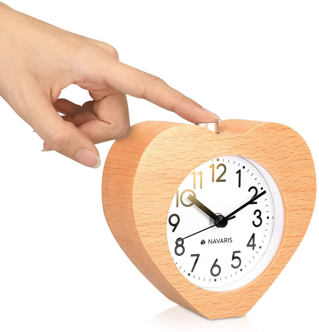 Navaris Analogue Wood Alarm Clock Design Heart - Αναλογικό Επιτραπέζιο Ρολόι και Ξυπνητήρι - Light Brown - 43901