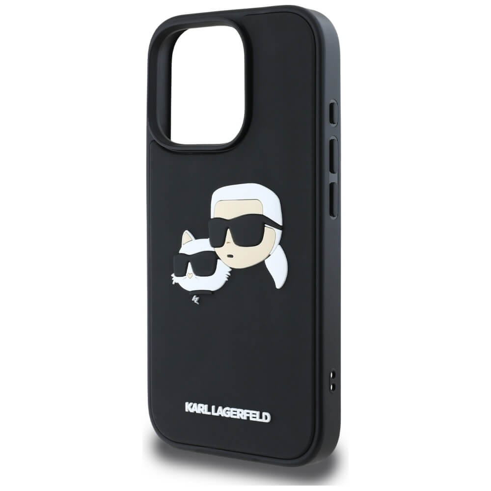 Karl Lagerfeld iPhone 16 Pro - HC 3D Rubber Double Heads - Σκληρή Θήκη με Πλαίσιο Σιλικόνης - Black - KLHCP16LRBCKCHLK